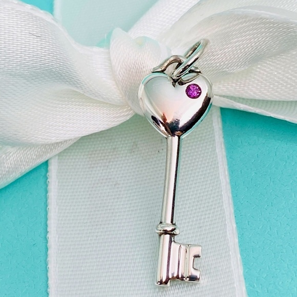 Tiffany & Co. Jewelry - Tiffany & Co Heart Key pink sapphire  charm 925 silver w box